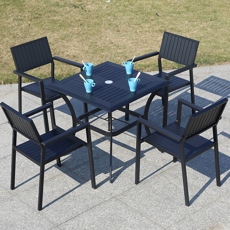 Juecheng restaurant poly plastic garden dining tables set modern wooden table and chair set for outdoor