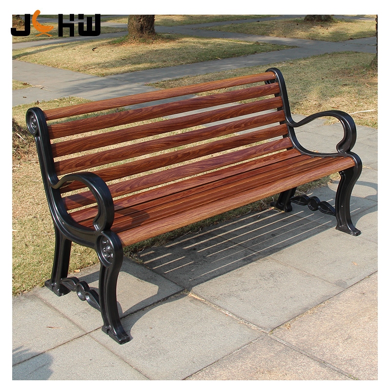 Outdoor park steel and wood back bench seat metal city street patio bench seating