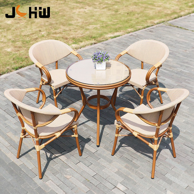 Customization Rattan Bamboo Black Outdoor Bistro Garden Furniture Cafe Chair Set