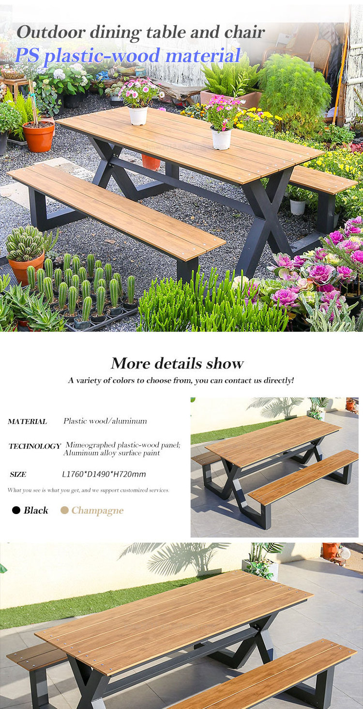 Factory price all weather wooden outdoor picnic dining table with park bench outdoor restaurant dining table set  garden set