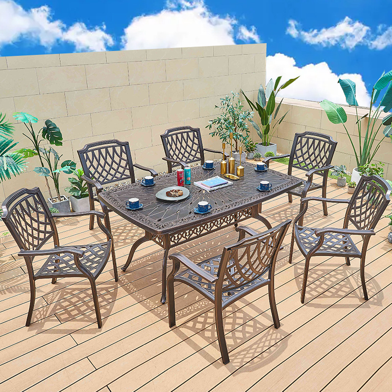 Juecheng cafe restaurant aluminium outdoor patio table chair set cast iron garden table and chairs