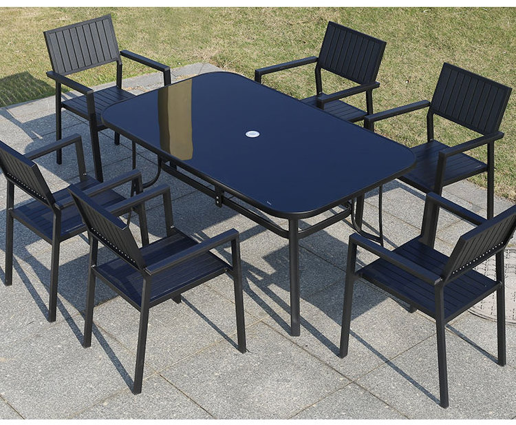 Juecheng restaurant poly plastic garden dining tables set modern wooden table and chair set for outdoor