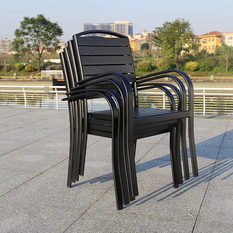 Juecheng wholesale stacked plastic wooden outdoor restaurant bistro dining chair table patio garden furniture set