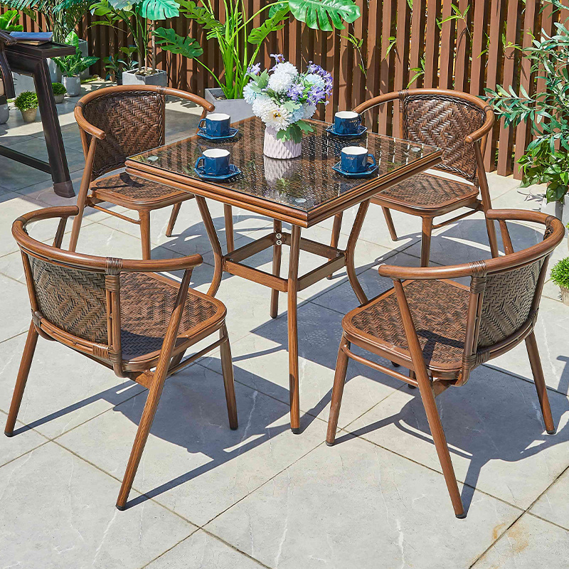 Factory best selling restaurant bistro rattan dining chair wicker outdoor patio furniture  villa garden rattan chair set