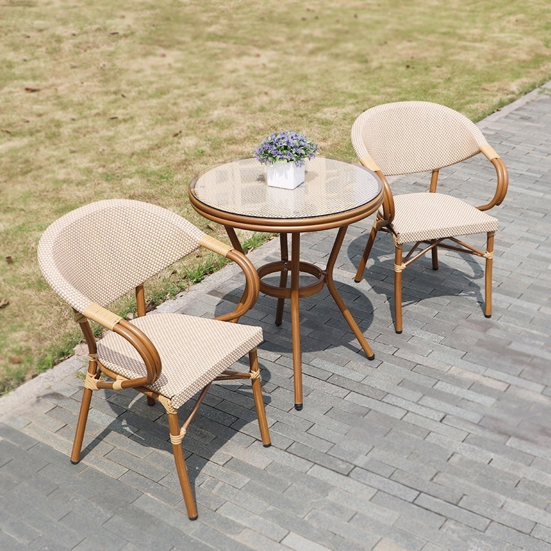 Factory price French bistro rattan table and chairs bamboo dining table set garden french cafe table and chairs set