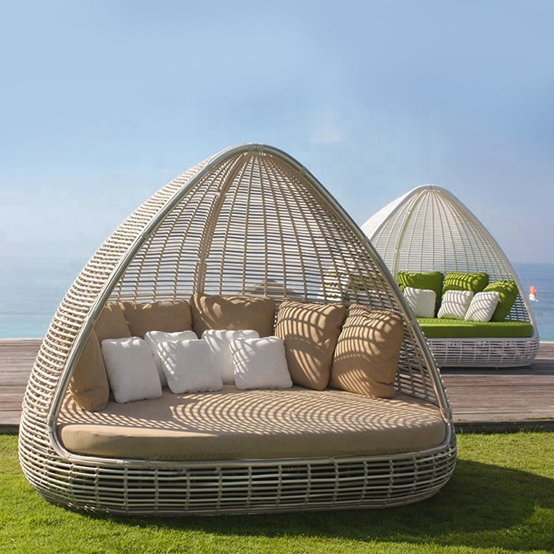 Garden Sunbed Lounger Round Outdoor Rattan Furniture Outdoor Indoor Chaise Daybed Sofa