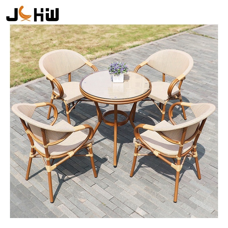 Factory price French bistro rattan table and chairs bamboo dining table set garden french cafe table and chairs set