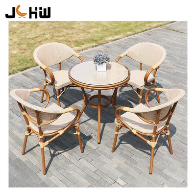 Factory price French bistro rattan table and chairs bamboo dining table set garden french cafe table and chairs set