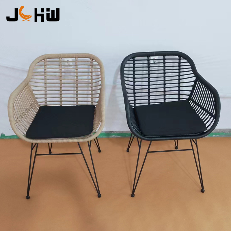 Hot sale commercial outdoor restaurant furniture black metal frame stackable rattan dining chair patio garden chair