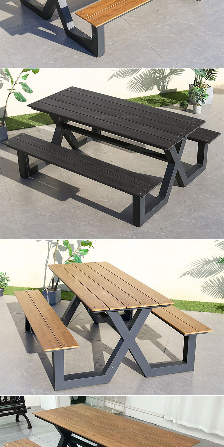 Factory price all weather wooden outdoor picnic dining table with park bench outdoor restaurant dining table set  garden set