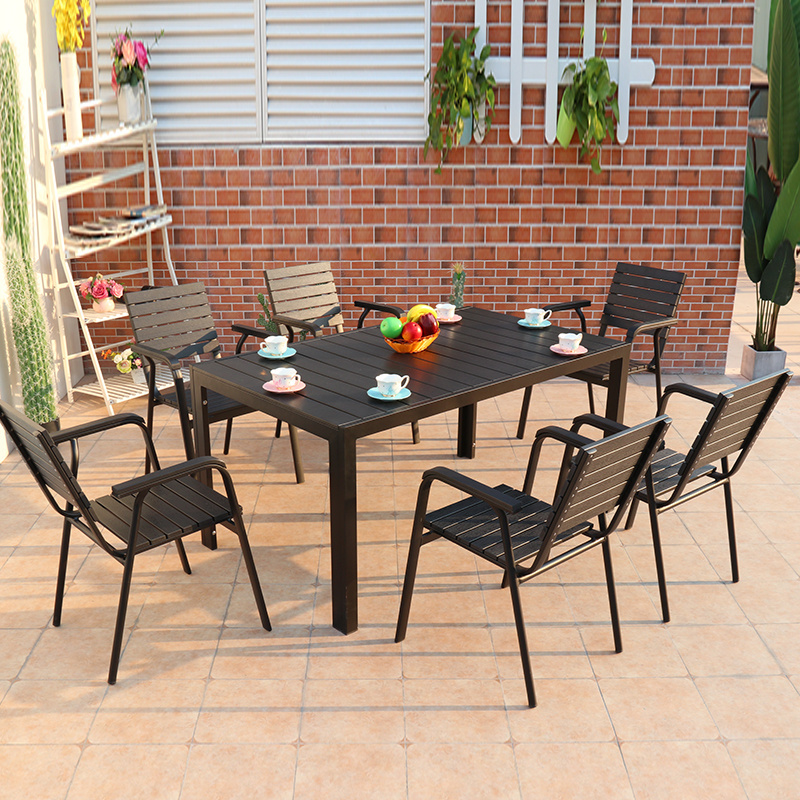 Juecheng wholesale outdoor plastic wooden tables and chairs set outdoor dining table for garden