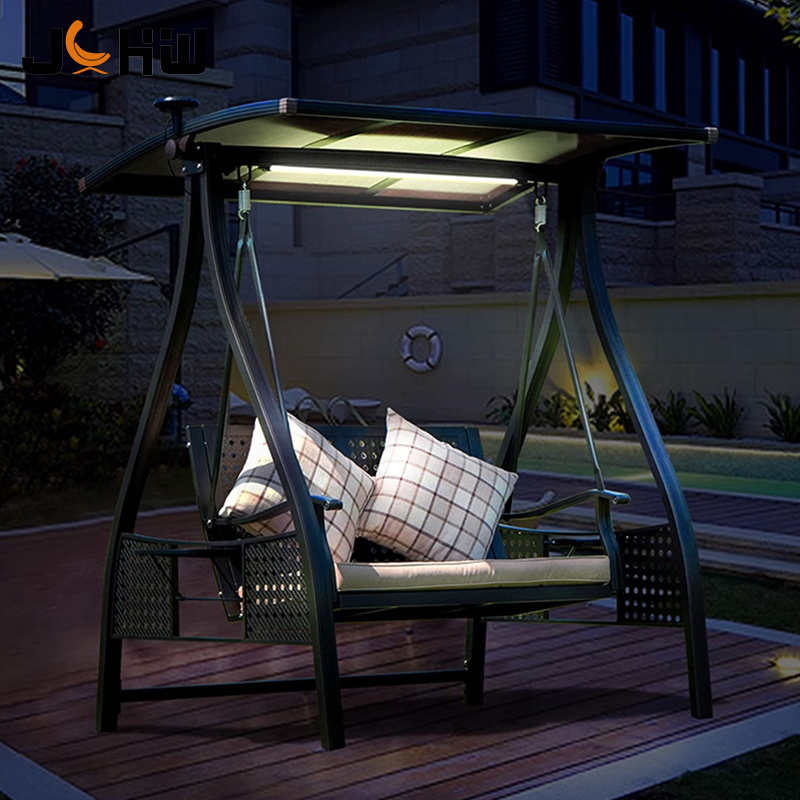 3 seats modern swing egg chair with stand patio garden swing chair with solar energy LED light