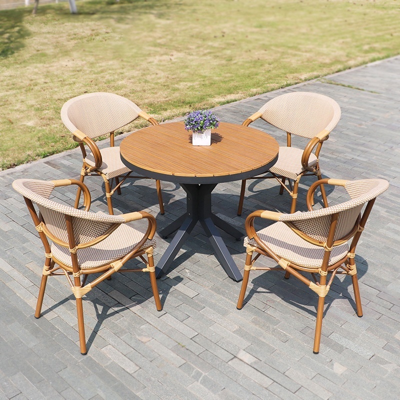 Factory price French bistro rattan table and chairs bamboo dining table set garden french cafe table and chairs set