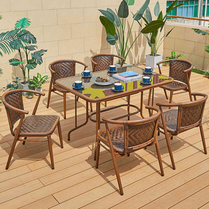 Factory selling outdoor rattan dining table and chair metal hotel courtyard restaurant lounge furniture rattan patio garden set