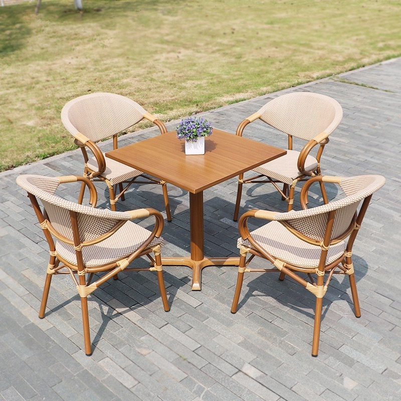 Factory price French bistro rattan table and chairs bamboo dining table set garden french cafe table and chairs set