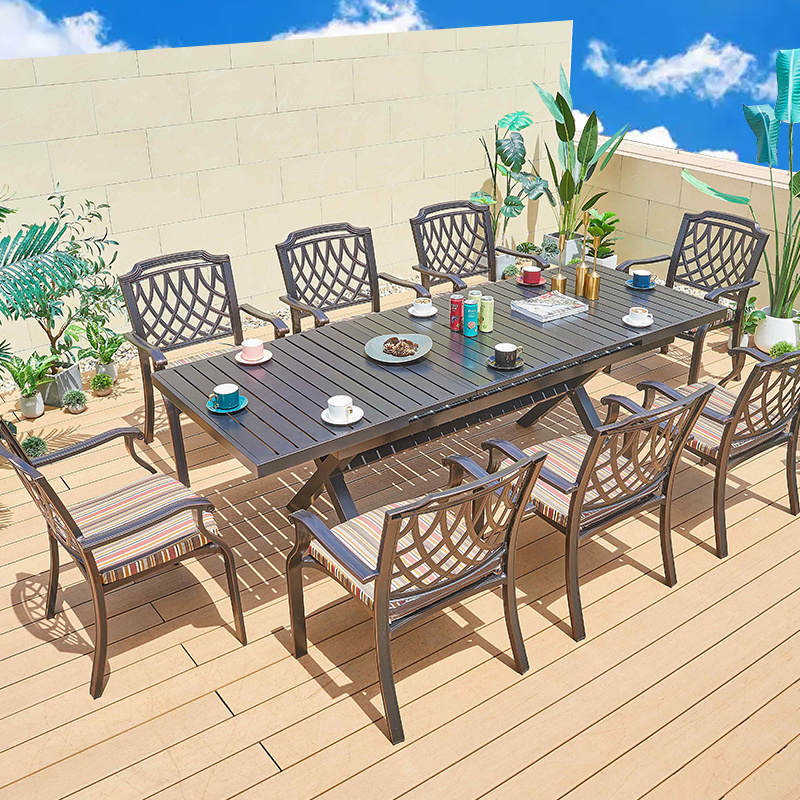 Juecheng cafe restaurant aluminium outdoor patio table chair set cast iron garden table and chairs