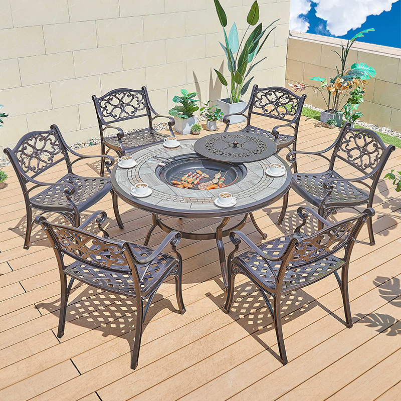 Factory wholesale luxury patio bistro balcony restauratn BBQ dining table sets die casting aluminum garden furniture set