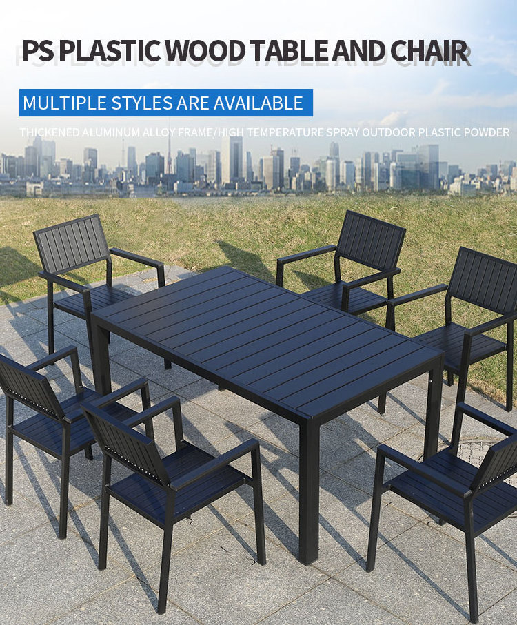 Juecheng restaurant poly plastic garden dining tables set modern wooden table and chair set for outdoor