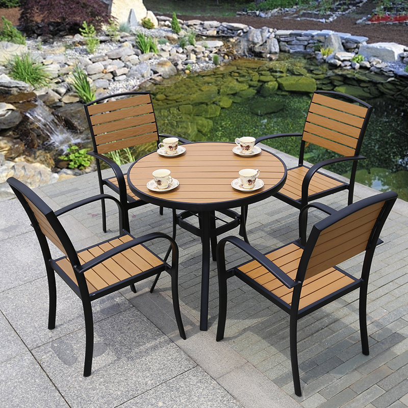 Wholesale outdoor aluminium bistro cafe garden chair plastic wood dining chair and table waterproof garden furniture set