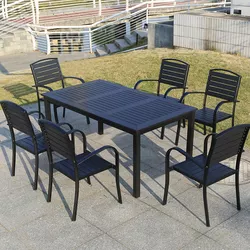 Juecheng wholesale stacked plastic wooden outdoor restaurant bistro dining chair table patio garden furniture set