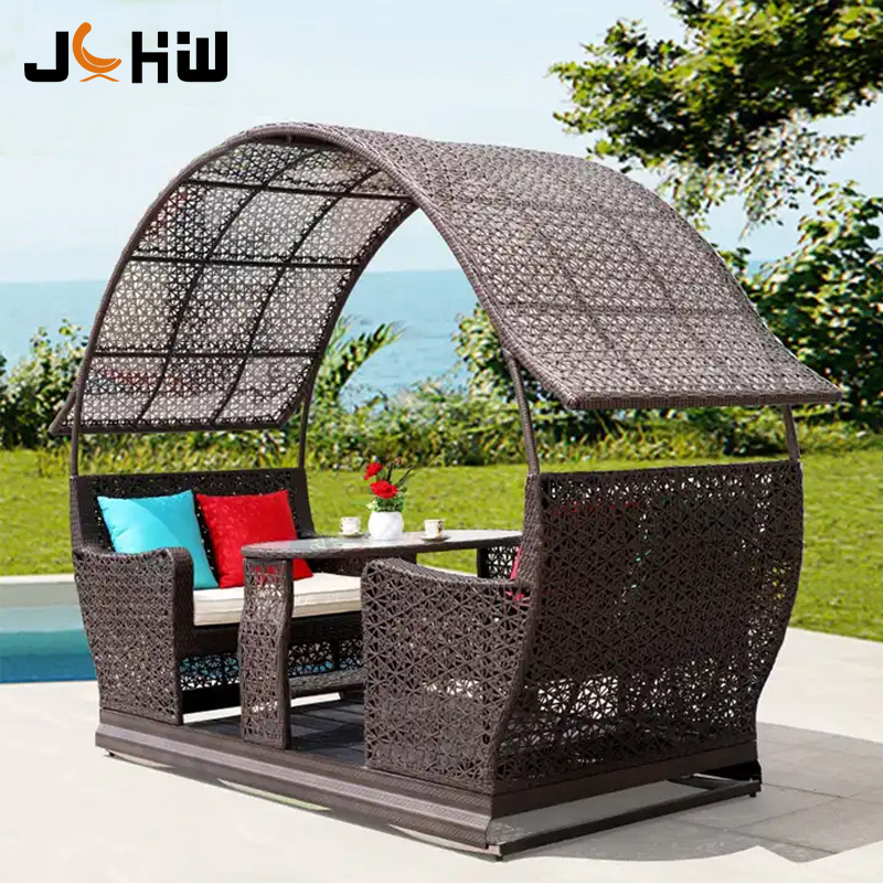 High Quality Cheap Leisure Hotel Garden Outdoor Rattan Chair Sofa Bed Rattan Day Bed Wicker Sun Bed