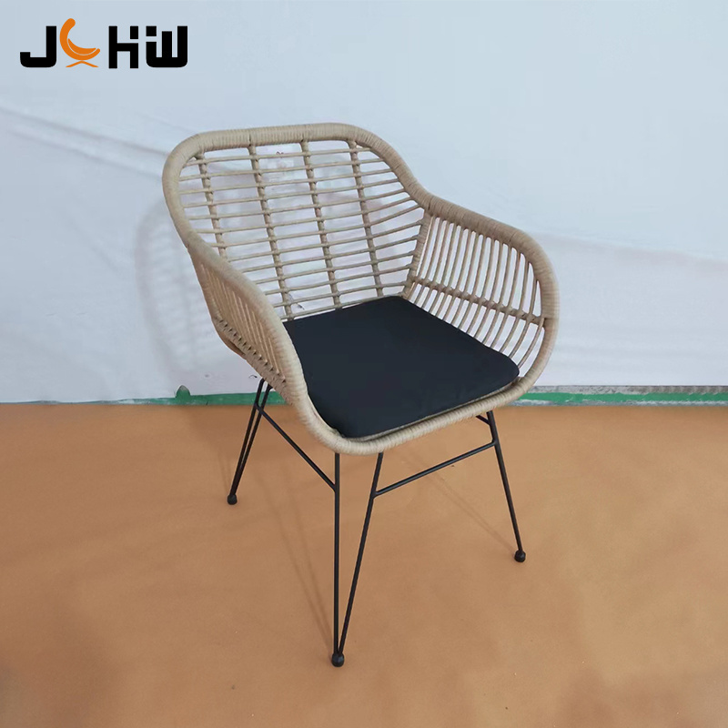 Hot sale commercial outdoor restaurant furniture black metal frame stackable rattan dining chair patio garden chair