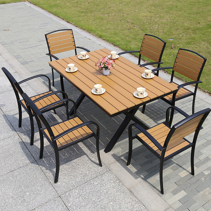 Wholesale outdoor aluminium bistro cafe garden chair plastic wood dining chair and table waterproof garden furniture set