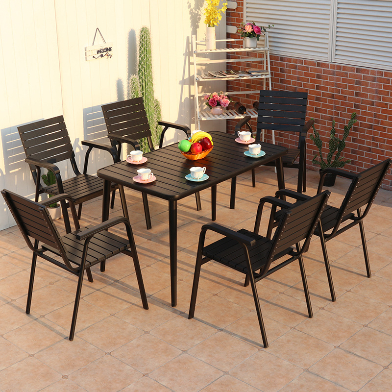 Juecheng wholesale outdoor plastic wooden tables and chairs set outdoor dining table for garden