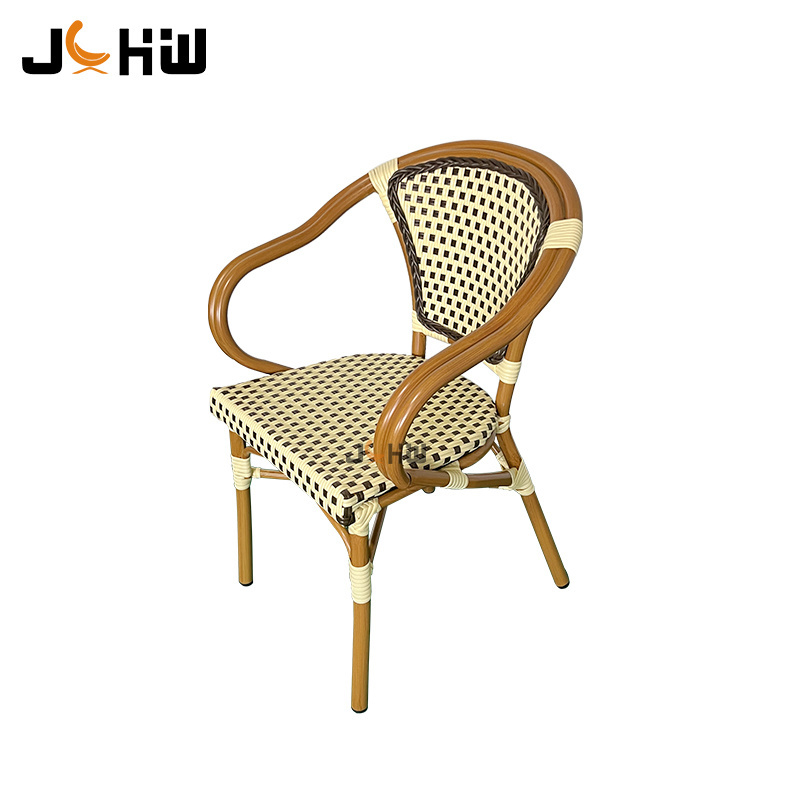 Patio stacked French wicker rattan cafe bistro chair bamboo garden patio furniture set