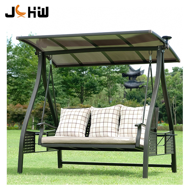 3 seats modern swing egg chair with stand patio garden swing chair with solar energy LED light