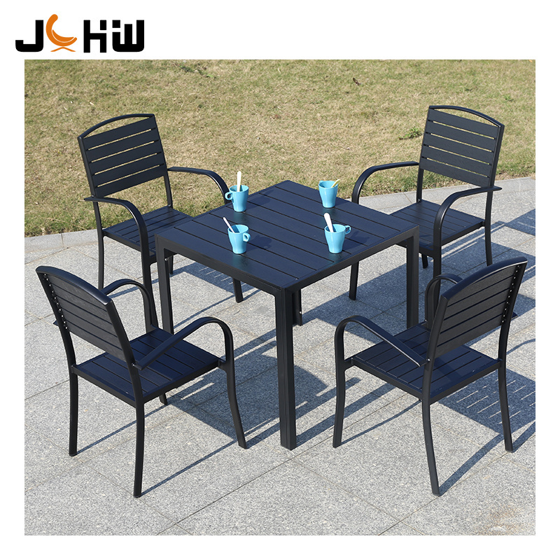 Juecheng wholesale stacked plastic wooden outdoor restaurant bistro dining chair table patio garden furniture set