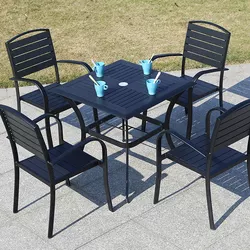 Juecheng wholesale stacked plastic wooden outdoor restaurant bistro dining chair table patio garden furniture set