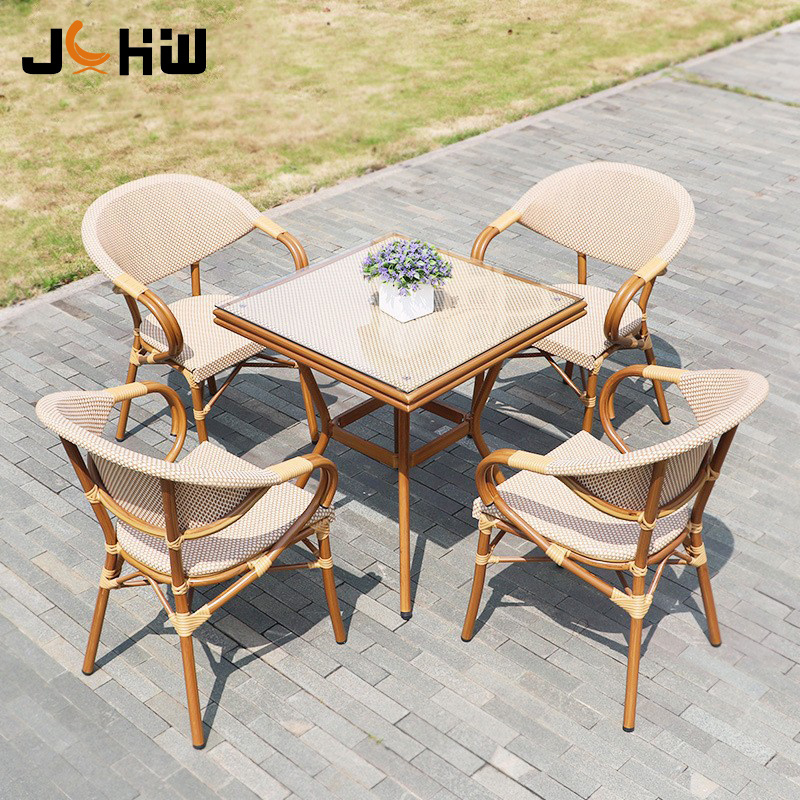 Customization Rattan Bamboo Black Outdoor Bistro Garden Furniture Cafe Chair Set