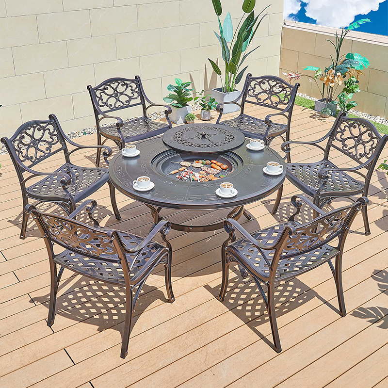 Factory wholesale luxury patio bistro balcony restauratn BBQ dining table sets die casting aluminum garden furniture set