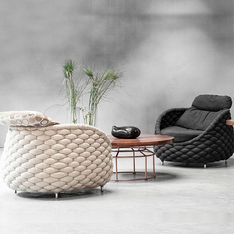 Factory modern outdoor hotel patio balcony furniture sofa curve rope patio furniture sofa chair with cushions rattan garden sofa