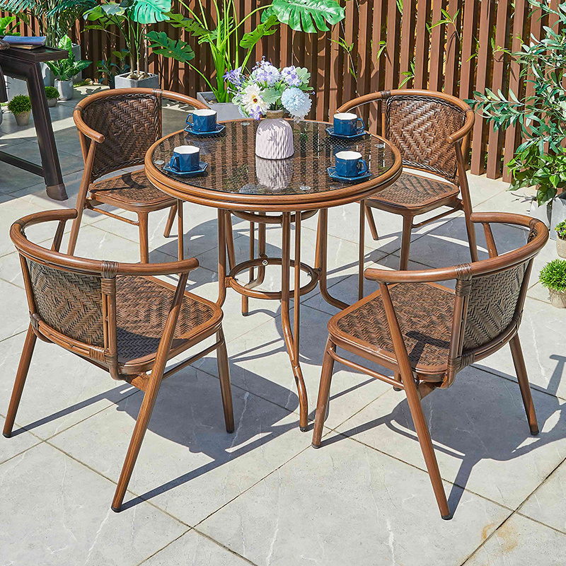 Factory best selling restaurant bistro rattan dining chair wicker outdoor patio furniture  villa garden rattan chair set