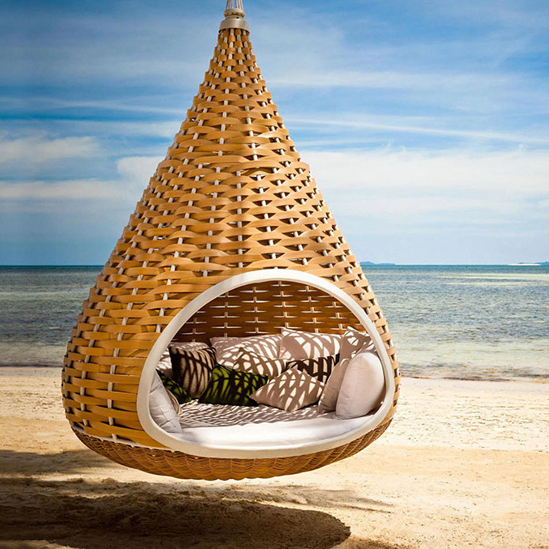 Juecheng bird nest hanging patio swings chair rattan day bed outdoor rattan lounge bed