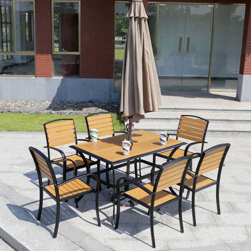 Wholesale outdoor aluminium bistro cafe garden chair plastic wood dining chair and table waterproof garden furniture set