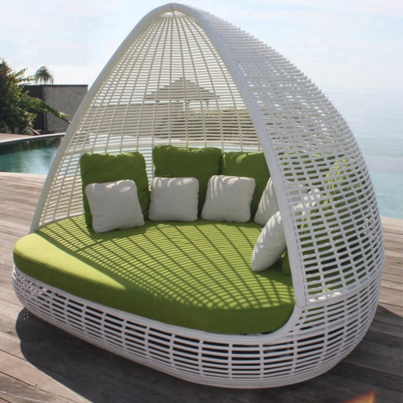 Garden Sunbed Lounger Round Outdoor Rattan Furniture Outdoor Indoor Chaise Daybed Sofa