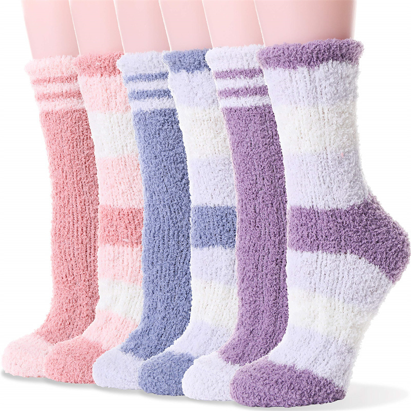 super soft custom warm fuzzy socks micro feather yarn warp knitted socks winter slipper home floor socks