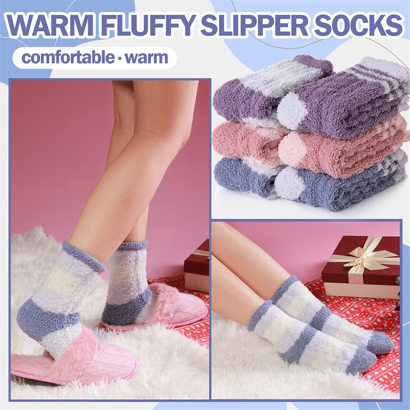 super soft custom warm fuzzy socks micro feather yarn warp knitted socks winter slipper home floor socks