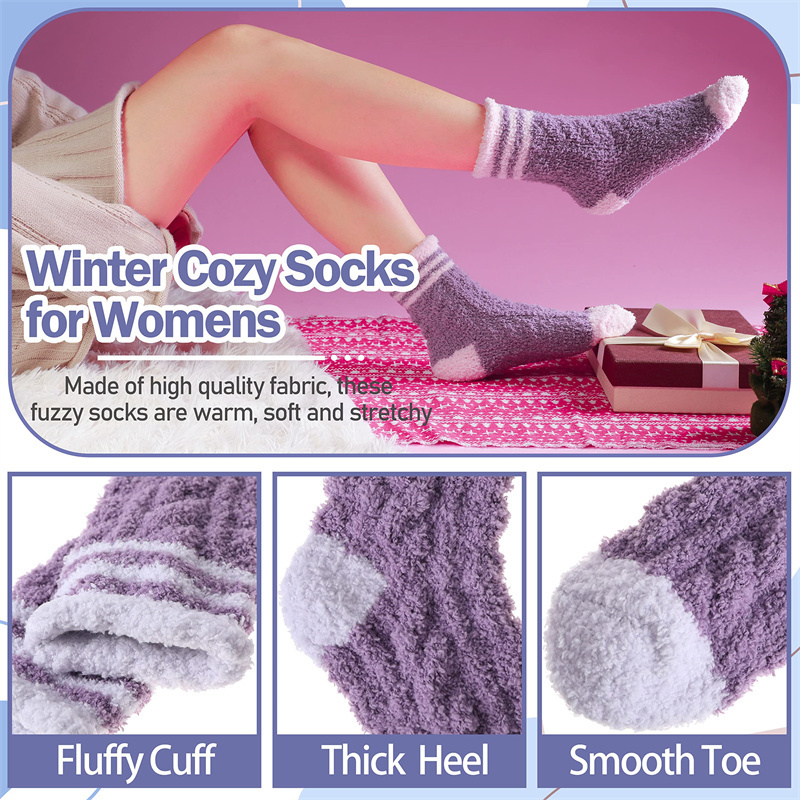 super soft custom warm fuzzy socks micro feather yarn warp knitted socks winter slipper home floor socks