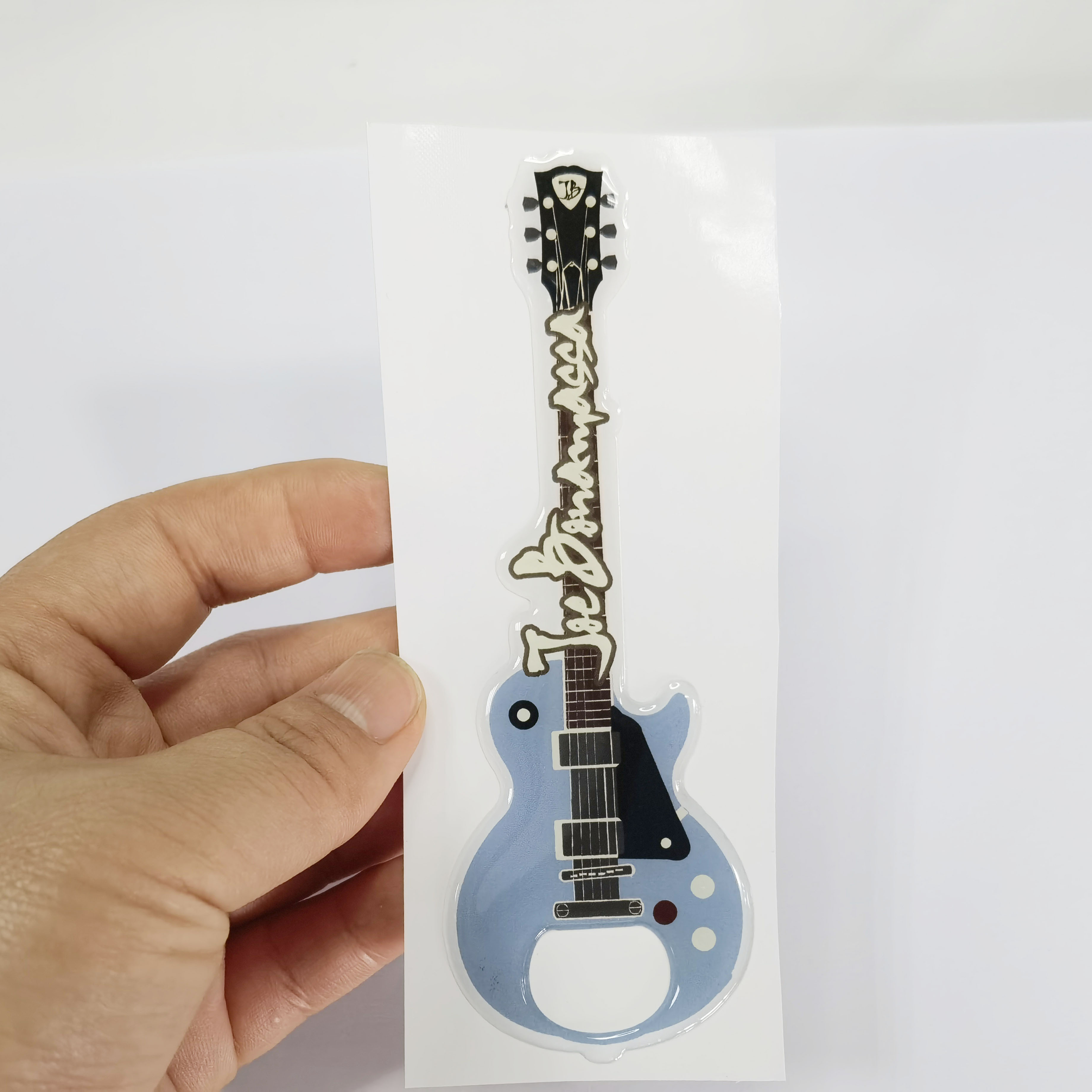 Custom Epoxy Resin Logo 3D Dome Crystal Stickers Guitar Design Beer Opener