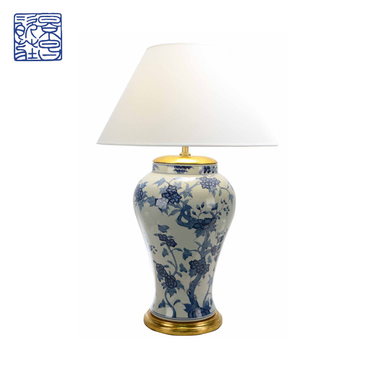 Best Price Chinese porcelain lamps blue and white flower shape table lamp for sale