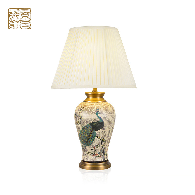 Chinese Hotel Antique Decorate retro ceramic office table lamp with line switch