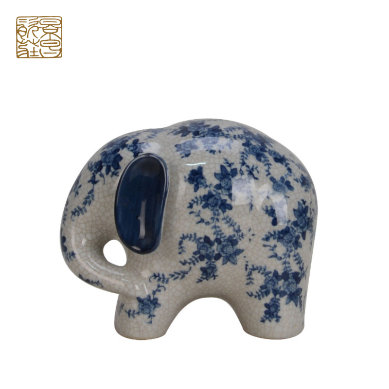 Antique Chinese Art Figurines Home Decor Animal Folk Crafts Accessory Elephant Porcelain Pottery Ceramic Garden Ornaments