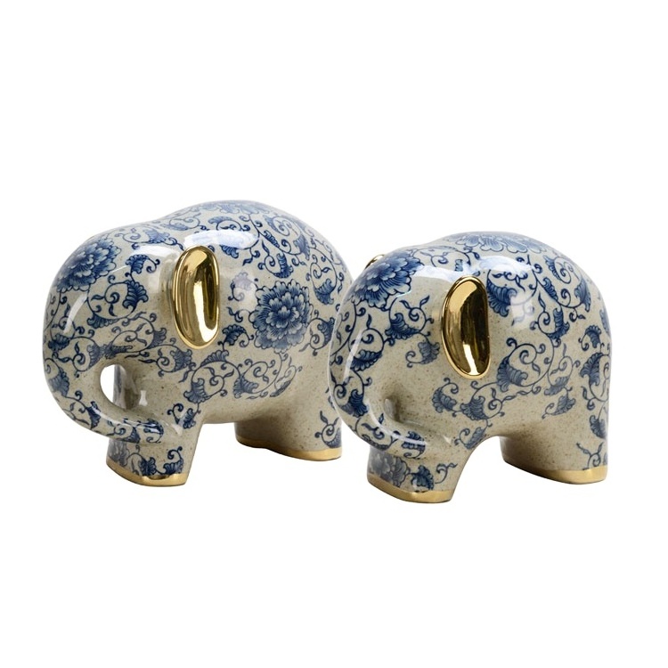 Antique Chinese Art Figurines Home Decor Animal Folk Crafts Accessory Elephant Porcelain Pottery Ceramic Garden Ornaments