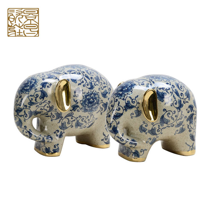 Antique Wholesale Garden Ceramic Elephants Crafts Sculpture Porcelain Ornament Figurine For Home Decor