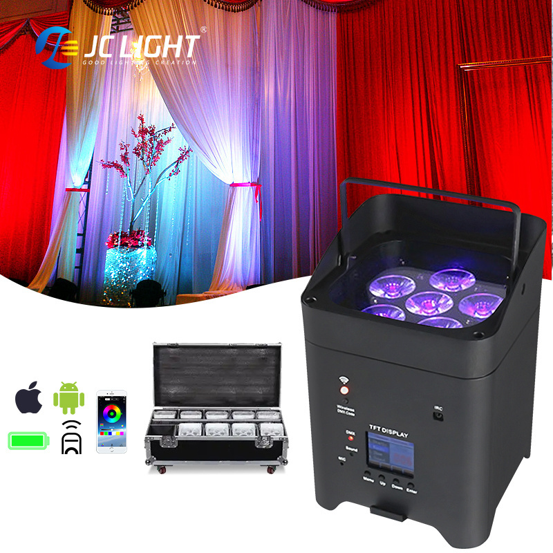 Jc 6*18W Wireless Uplights Rgbwa Uv 6In1 Battery Wireless Uplight Battery Powered Led Par Can Uplight Stage Lights For Wedding