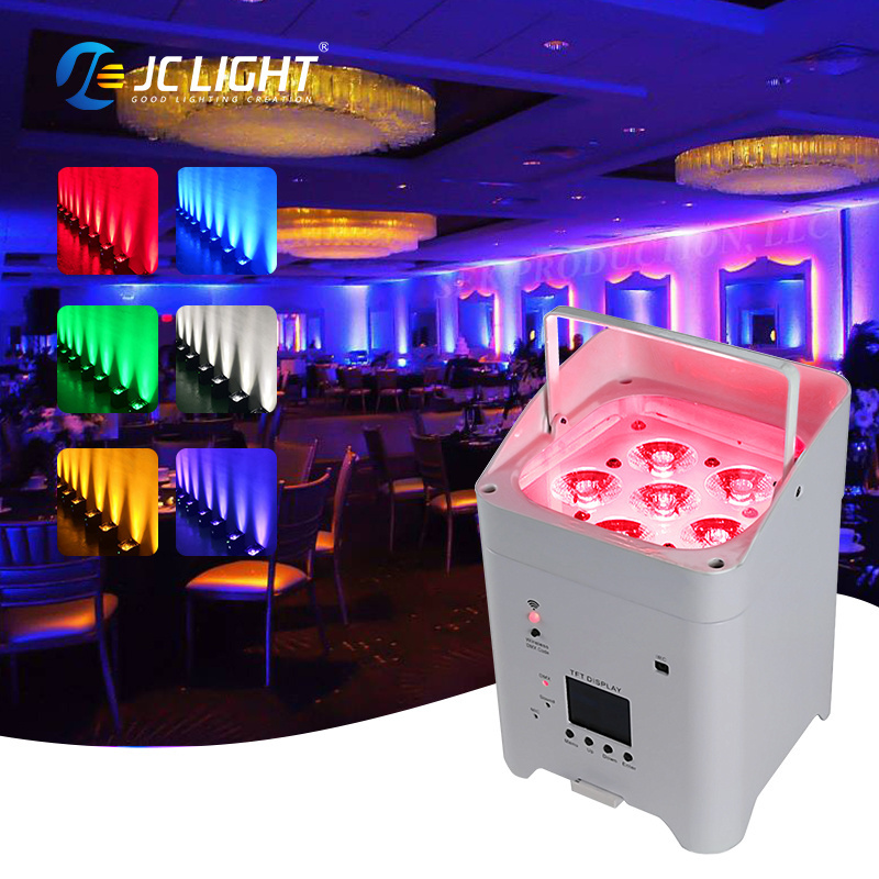 Jc 6*18W Wireless Uplights Rgbwa Uv 6In1 Battery Wireless Uplight Battery Powered Led Par Can Uplight Stage Lights For Wedding